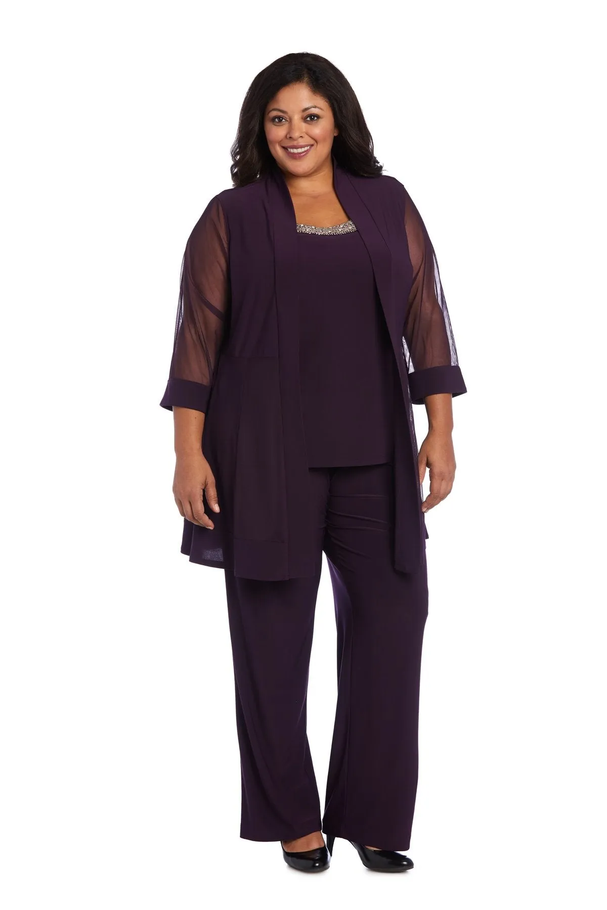 R&M Richards Women's Plus Size Beaded neck 2 Piece Pant Suit - Mother of the bride outfit