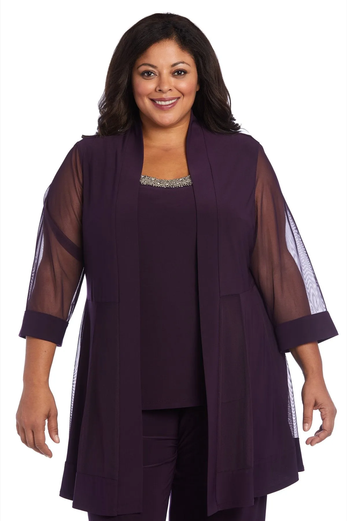 R&M Richards Women's Plus Size Beaded neck 2 Piece Pant Suit - Mother of the bride outfit