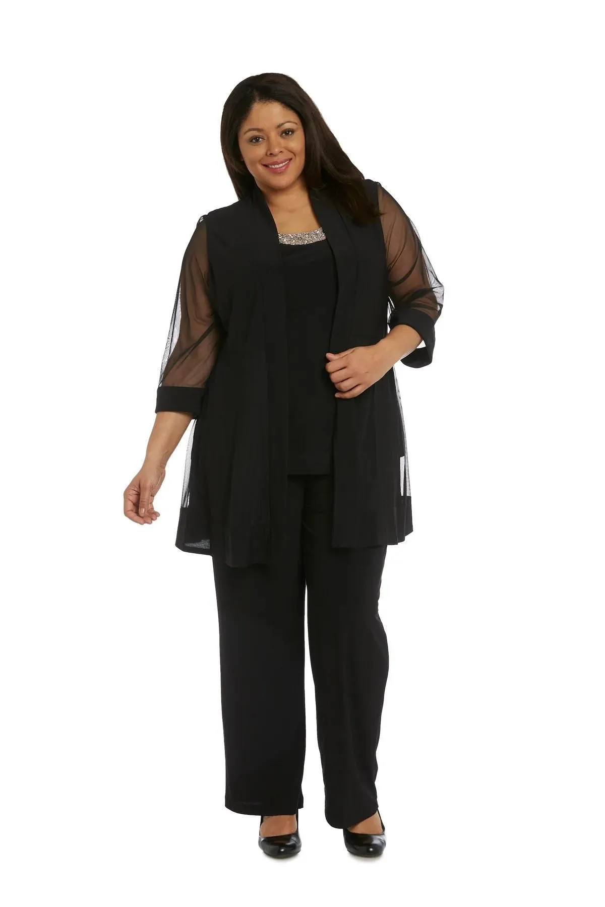 R&M Richards Women's Plus Size Beaded neck 2 Piece Pant Suit - Mother of the bride outfit