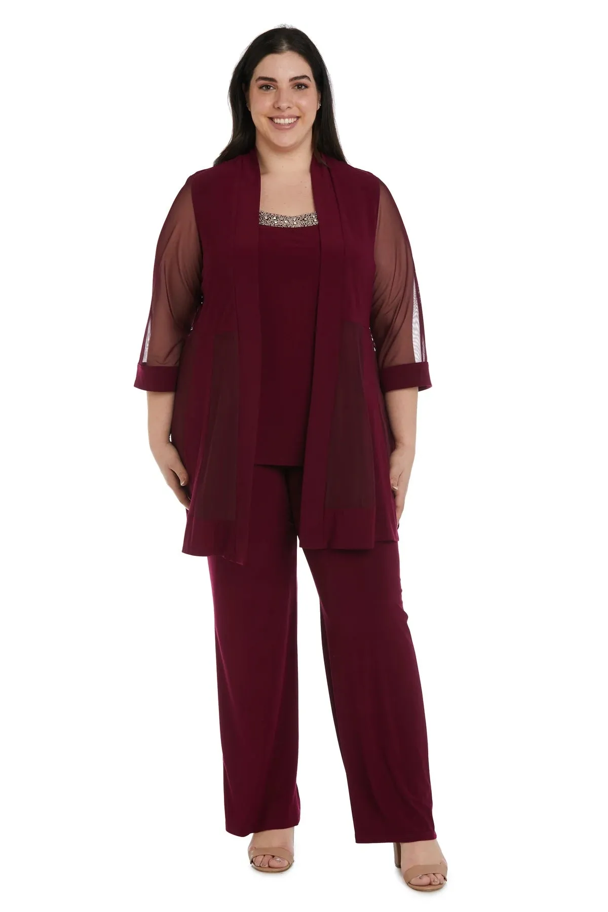 R&M Richards Women's Plus Size Beaded neck 2 Piece Pant Suit - Mother of the bride outfit