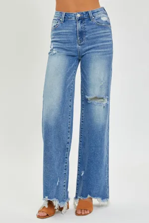 Rise Full Size High Rise Frayed Hem Wide Leg Jeans