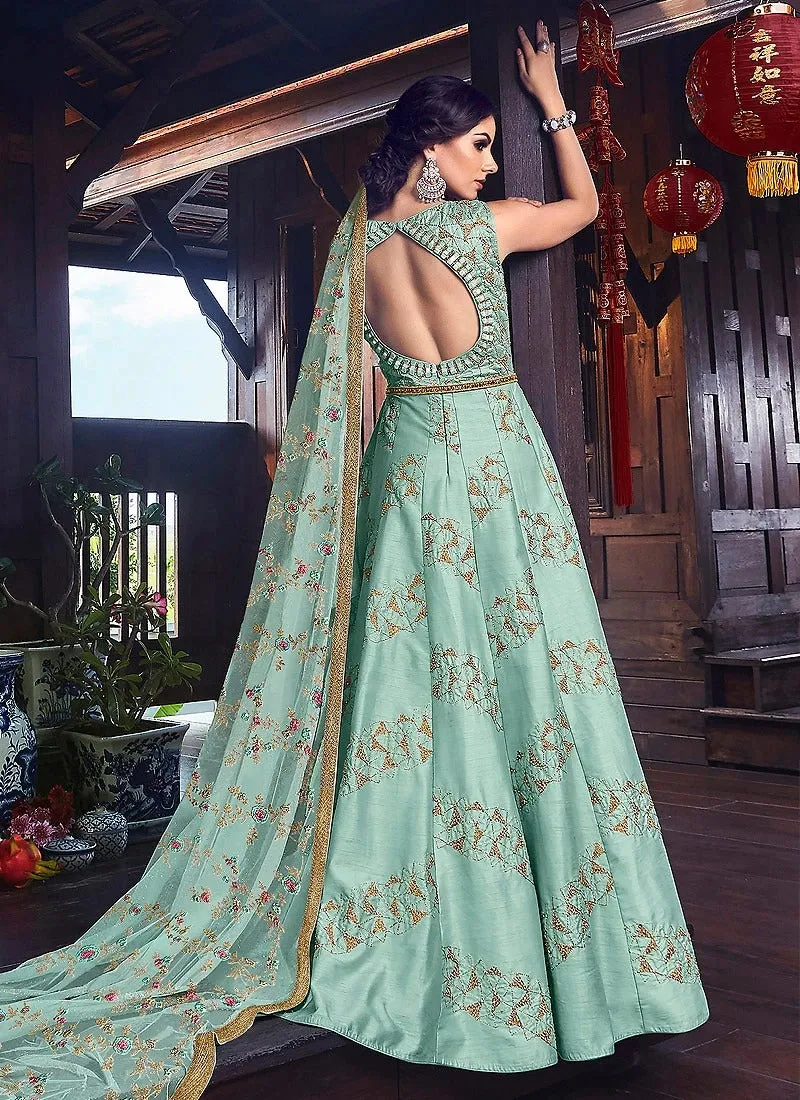 Sensational Blue Embroidered Floor Length Anarkali