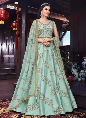 Sensational Blue Embroidered Floor Length Anarkali