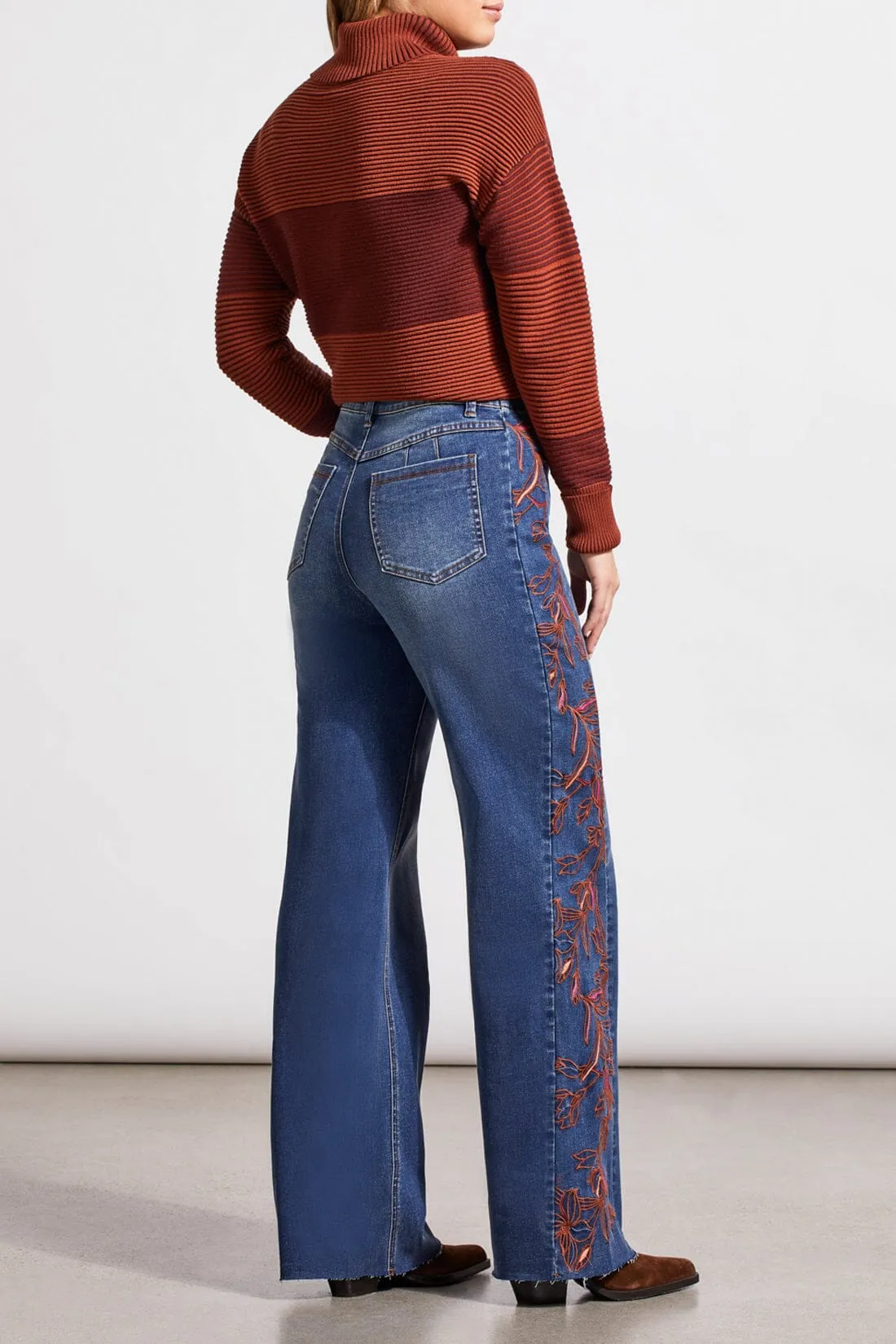 SIDE EMBELLISHED WIDE LEG BLUE JEAN