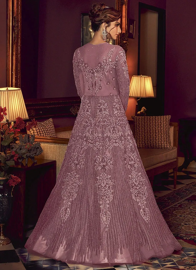 Splendid Mauve Heavy Embroidered Net Anarkali Suit