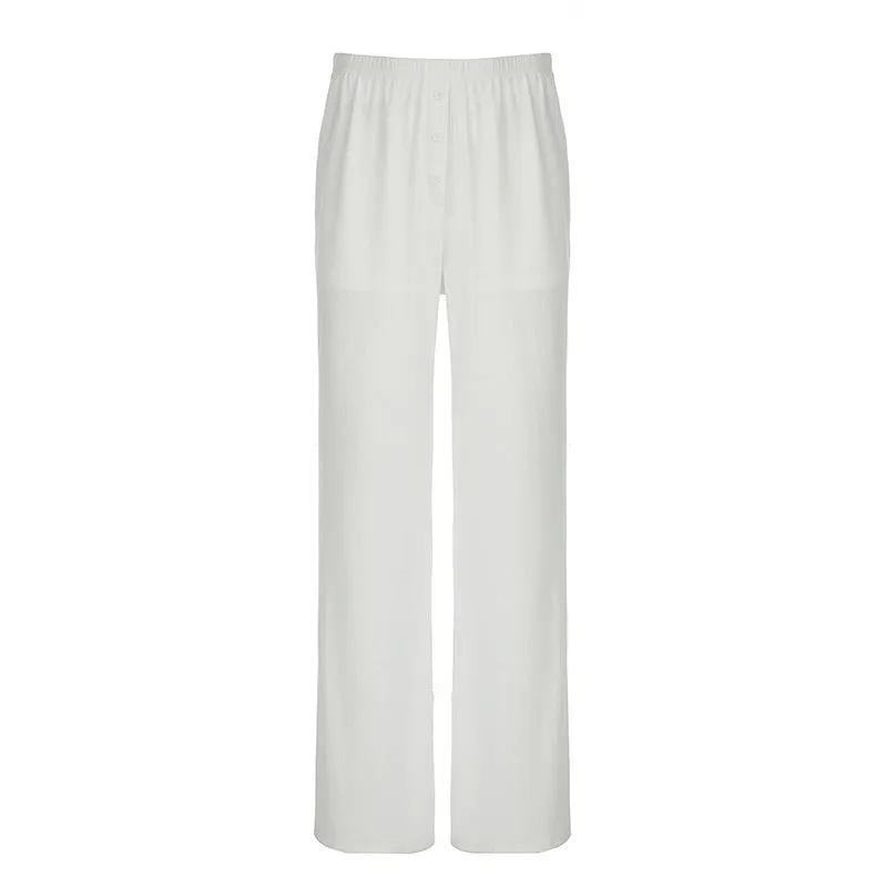 Street Casual Hole Knitted Trousers Fashionable, Comfortable Lazy Elastic Waist Loose Wide Leg Pants