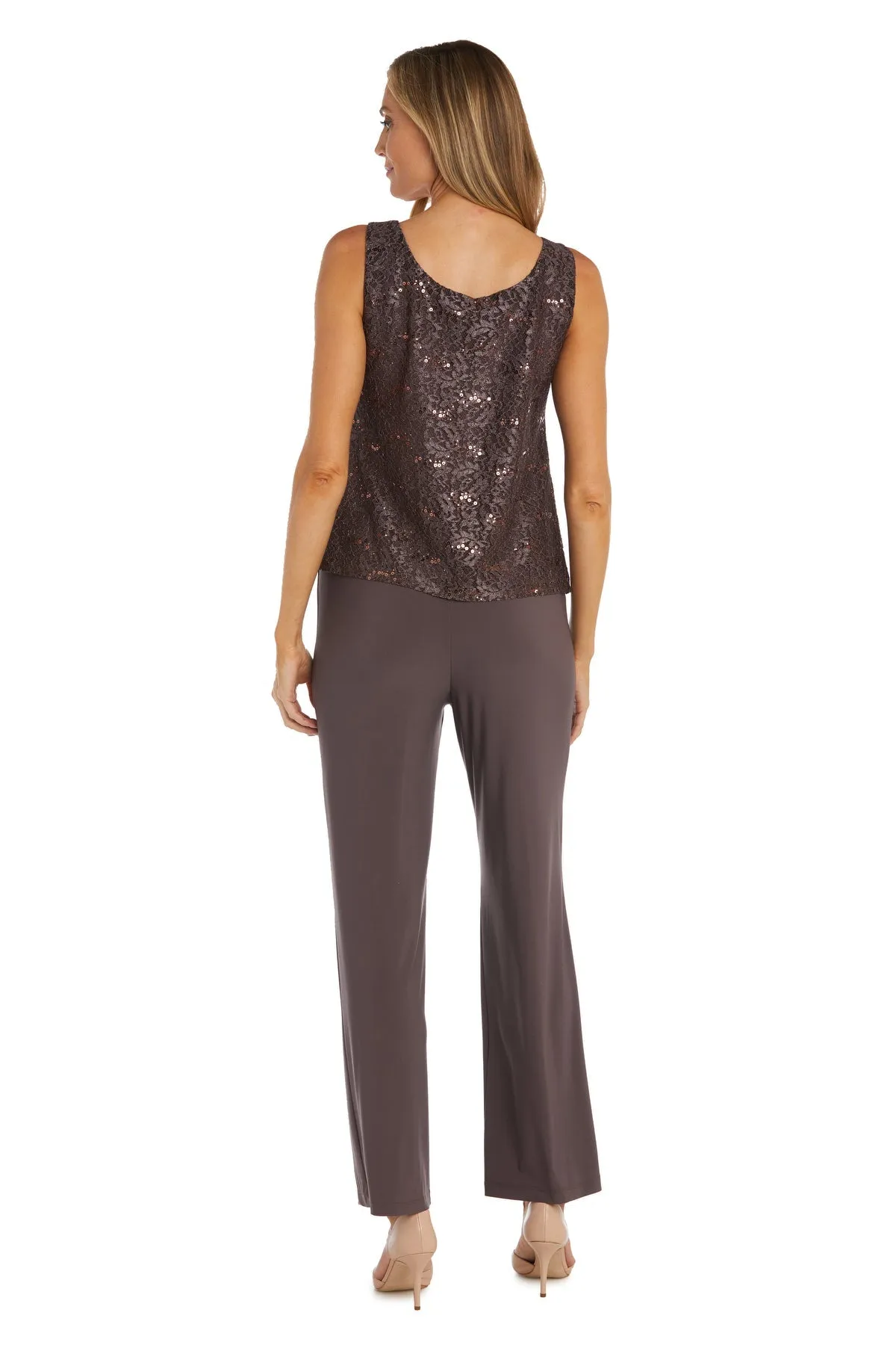 Women's 3 Piece Scalloped Sequin Lace Pant Suit - Mother of the bride pantsuit