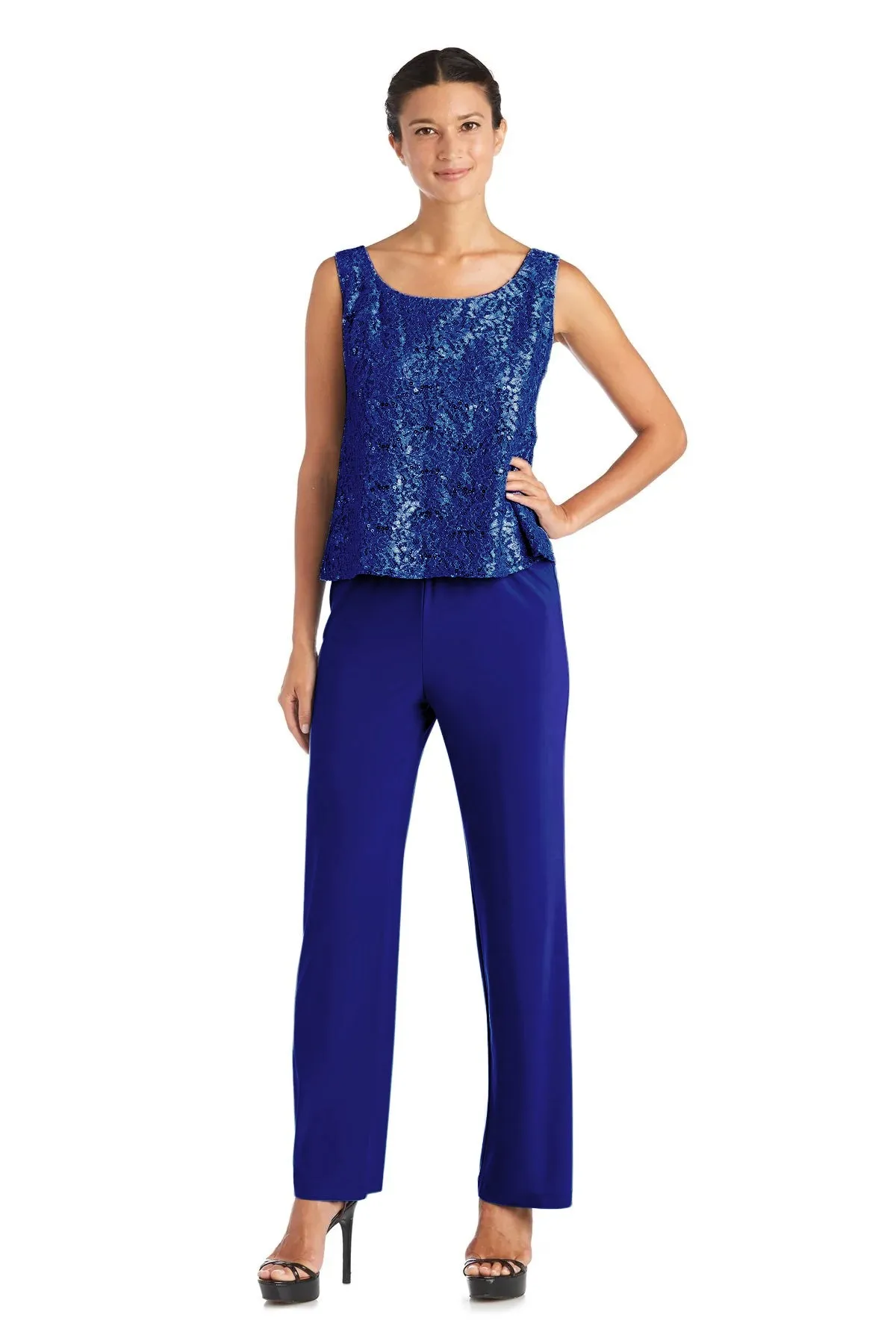 Women's 3 Piece Scalloped Sequin Lace Pant Suit - Mother of the bride pantsuit