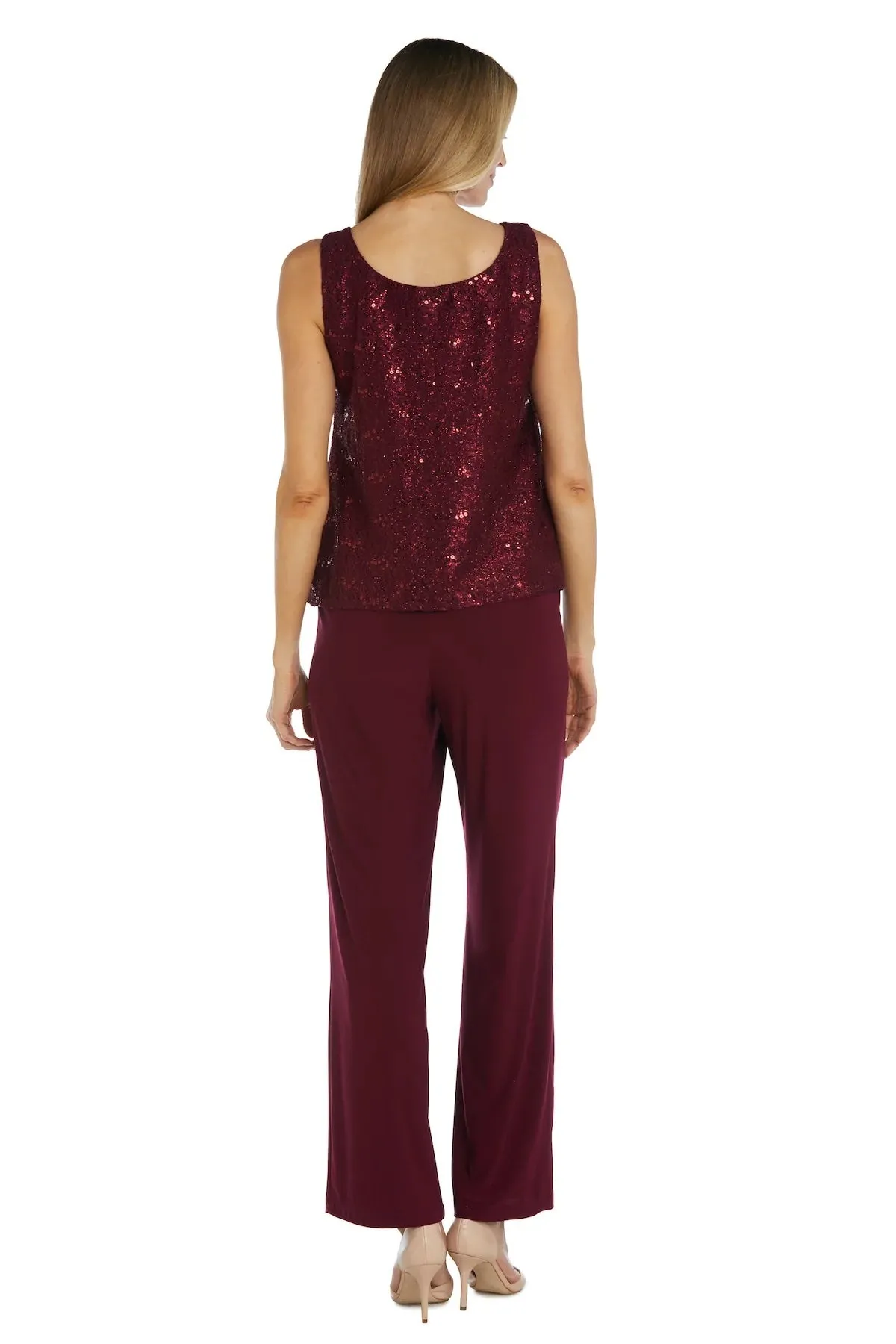 Women's 3 Piece Scalloped Sequin Lace Pant Suit - Mother of the bride pantsuit