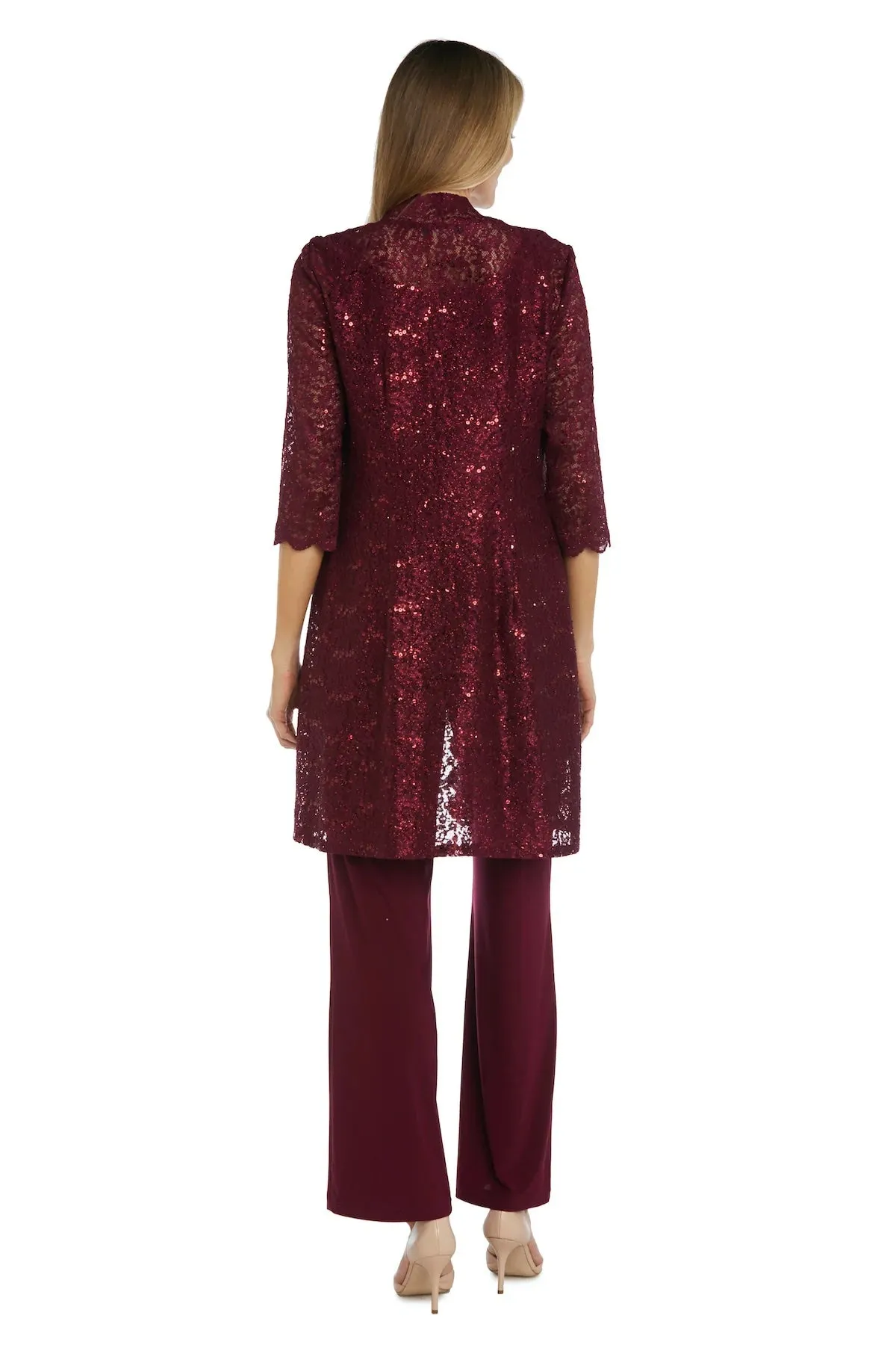 Women's 3 Piece Scalloped Sequin Lace Pant Suit - Mother of the bride pantsuit