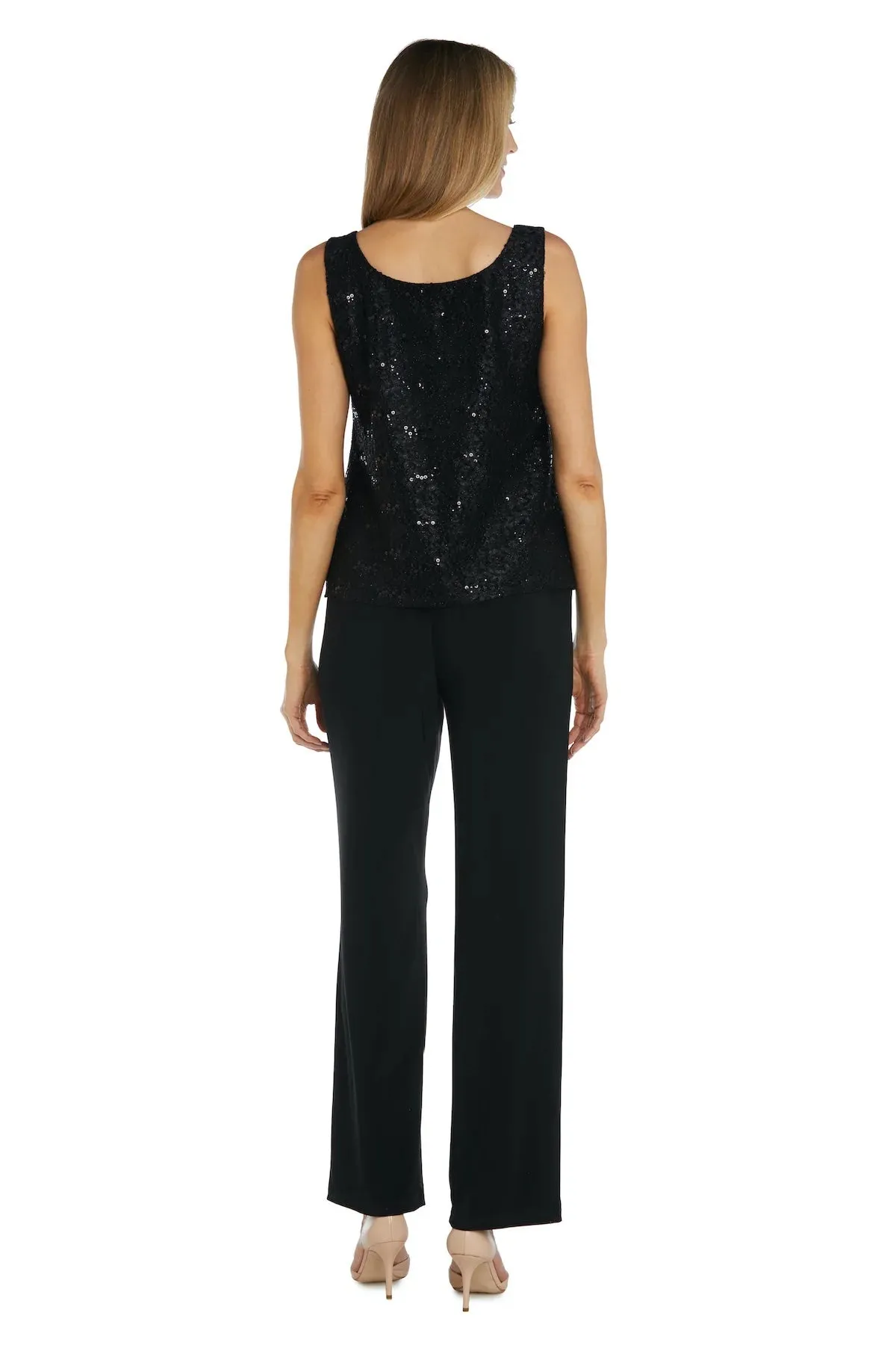 Women's 3 Piece Scalloped Sequin Lace Pant Suit - Mother of the bride pantsuit