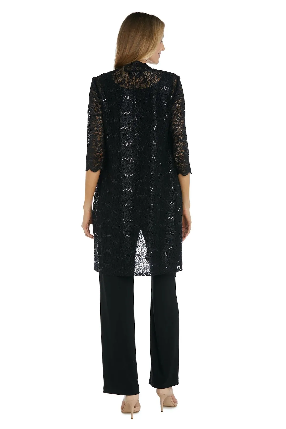 Women's 3 Piece Scalloped Sequin Lace Pant Suit - Mother of the bride pantsuit