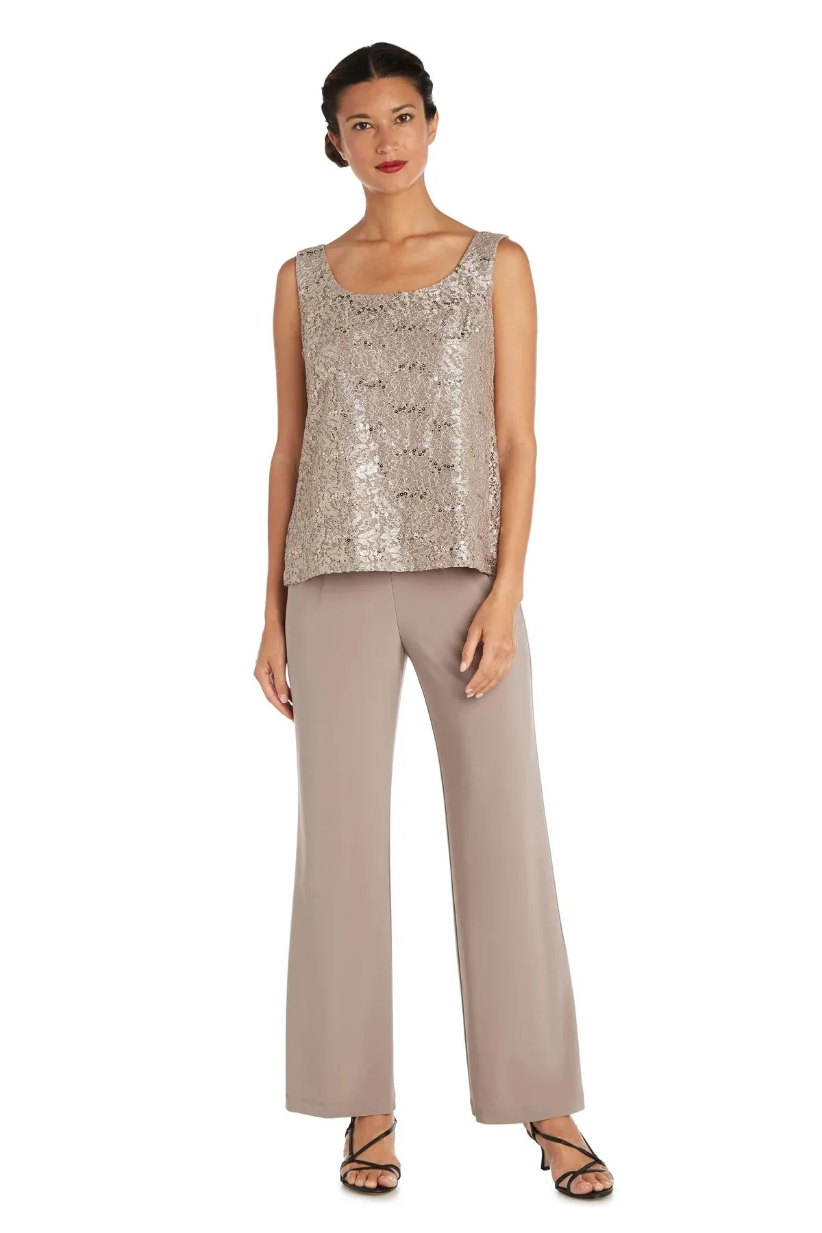 Women's 3 Piece Scalloped Sequin Lace Pant Suit - Mother of the bride pantsuit