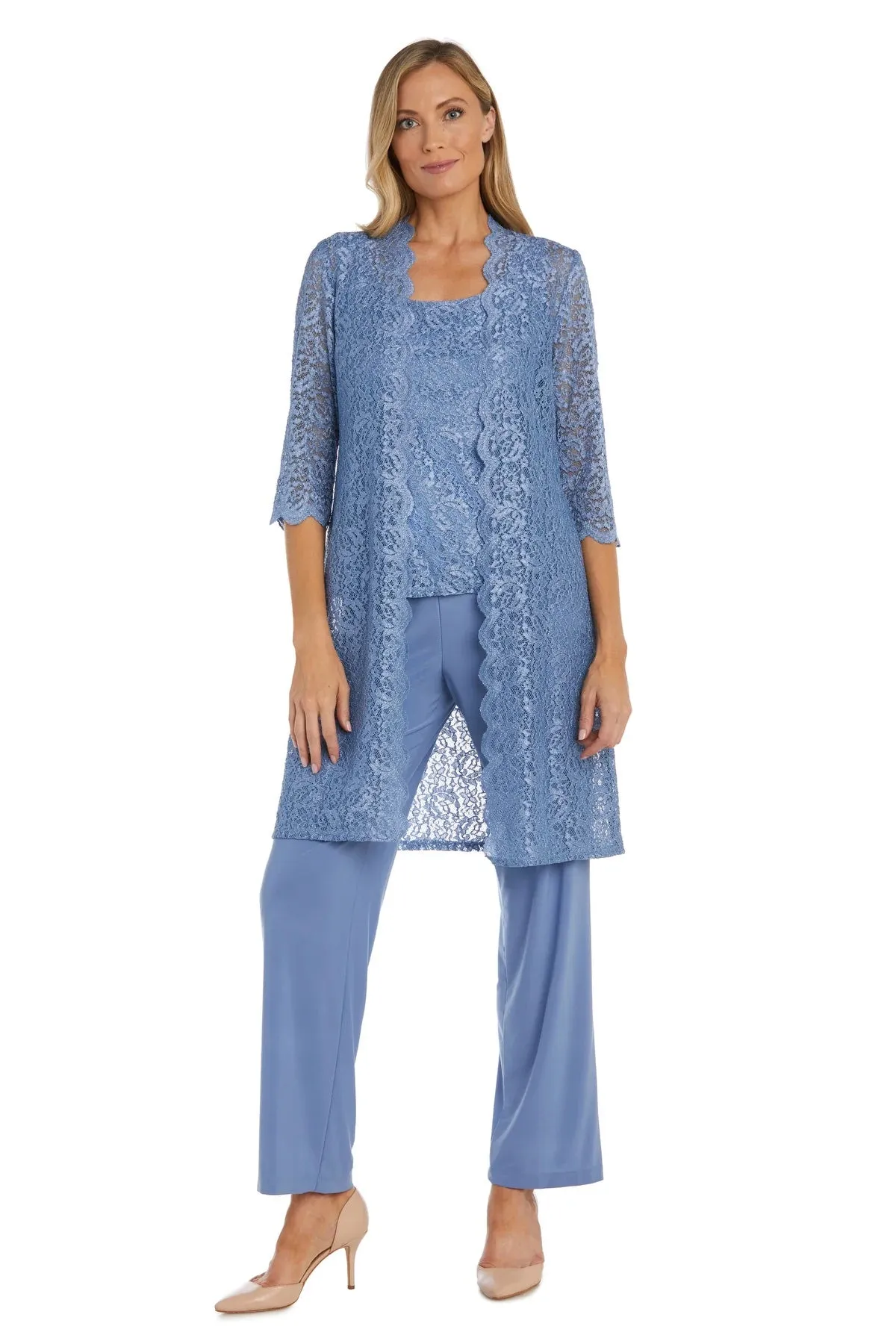 Women's 3 Piece Scalloped Sequin Lace Pant Suit - Mother of the bride pantsuit