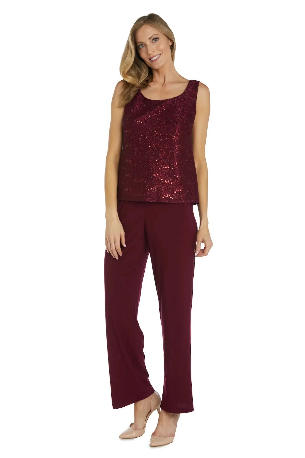 Women's 3 Piece Scalloped Sequin Lace Pant Suit - Mother of the bride pantsuit