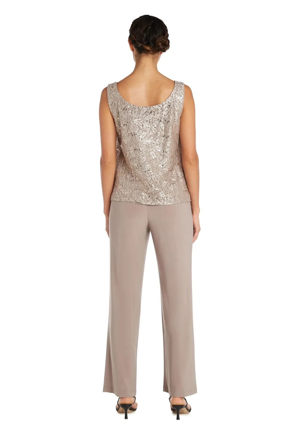 Women's 3 Piece Scalloped Sequin Lace Pant Suit - Mother of the bride pantsuit