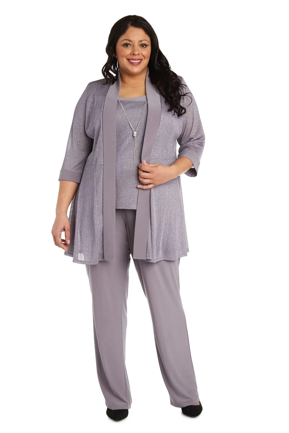 Women's Plus Size  Two Piece Metallic Rib Pant Set - Special Occasion Pant Suit