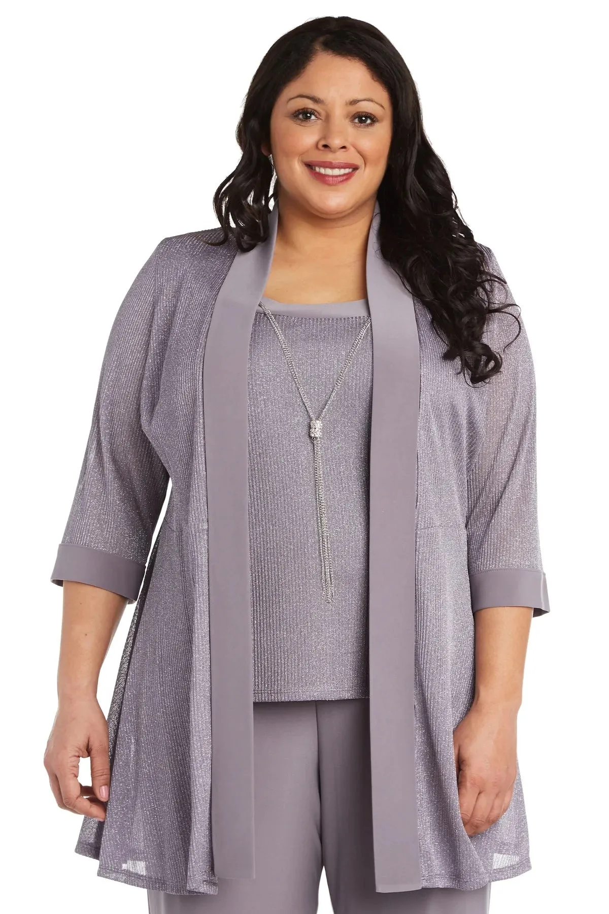 Women's Plus Size  Two Piece Metallic Rib Pant Set - Special Occasion Pant Suit