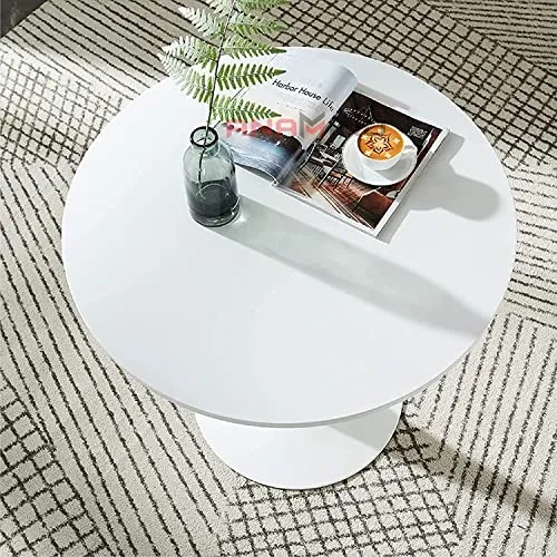 Zunno Small Round Coffee Table for Living Room, Tabletop Mid Century Modern Coffee Tables for Living Room Center Table Living Room Furniture (White)