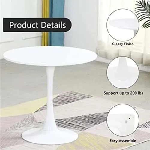 Zunno Small Round Coffee Table for Living Room, Tabletop Mid Century Modern Coffee Tables for Living Room Center Table Living Room Furniture (White)